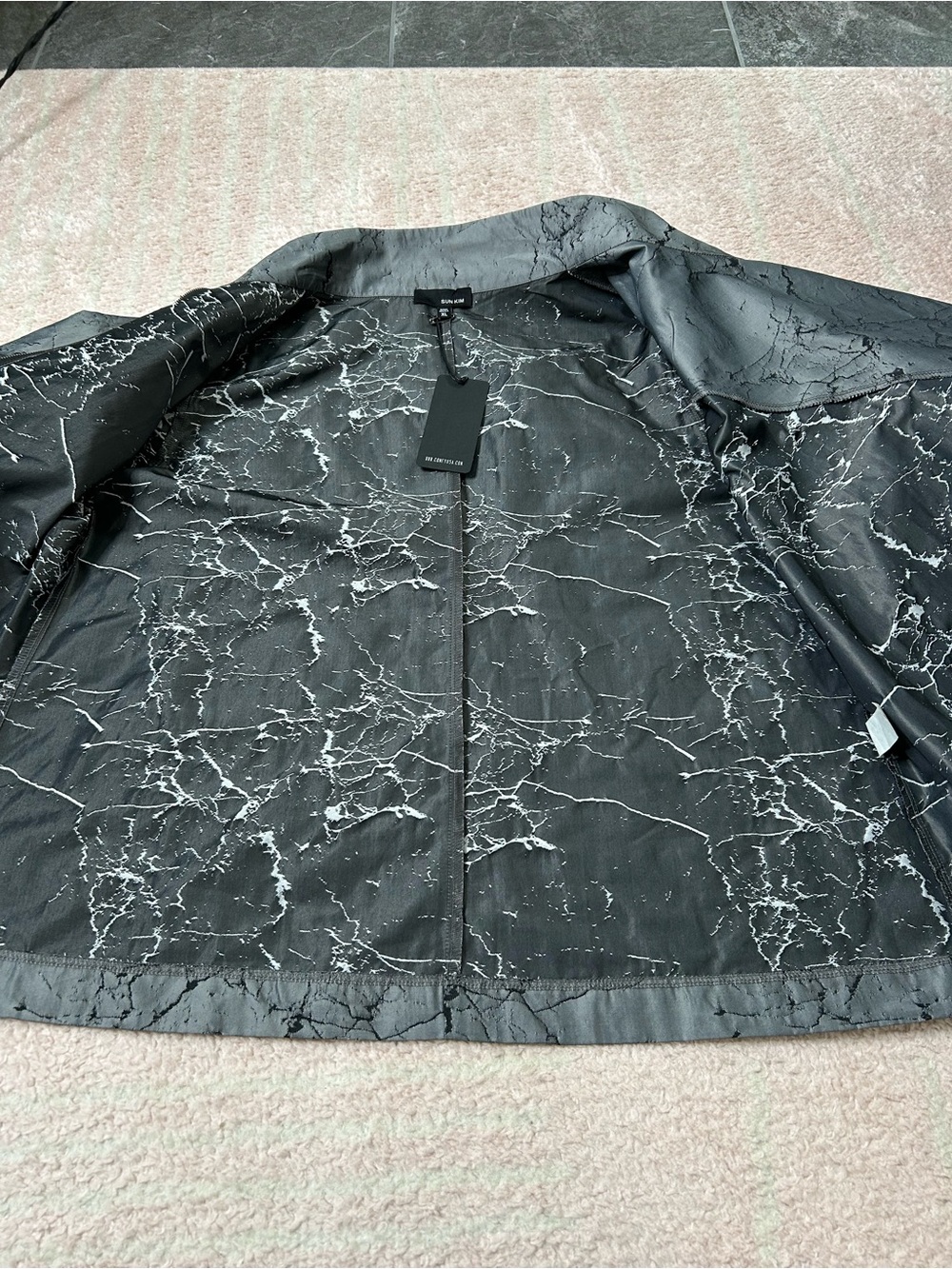 NWT Sun Kim Marble Pattern Asymmetrical Jacket Waist Length Size XL Lagenlook - Picture 5 of 13